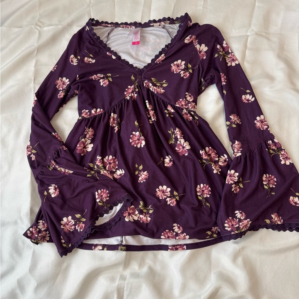 No Boundaries Purple Floral Blouse